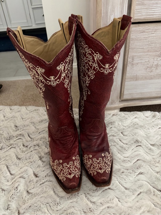 Corral Boots Shoes - Women's Embroidered Red Heeled Western Boots